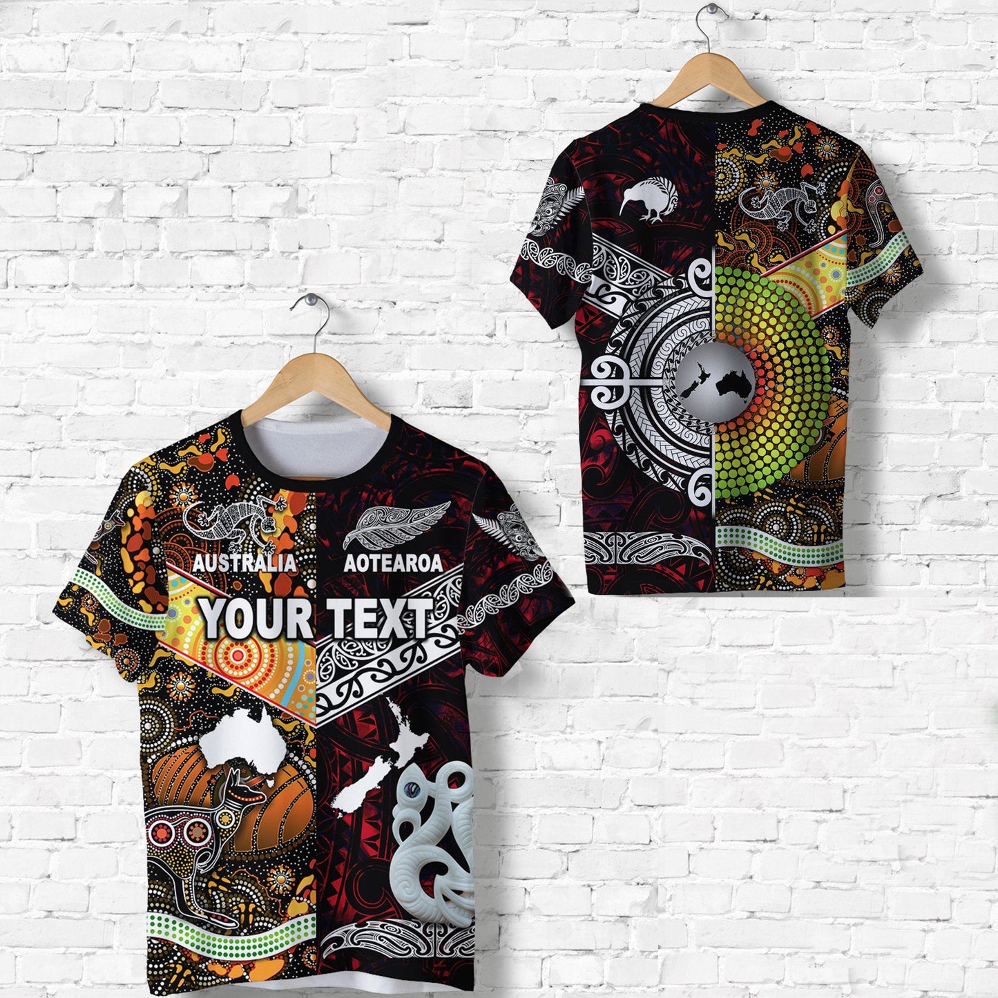 Custom Personalised New Zealand Maori Aotearoa And Australia Aboriginal T Shirt Together - Red