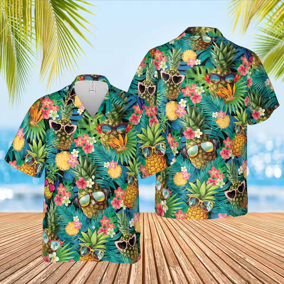 Funny Pineapple Fruit Hawaiian ShirtTropical Island Summer Printed Short Sleeve Shirt
