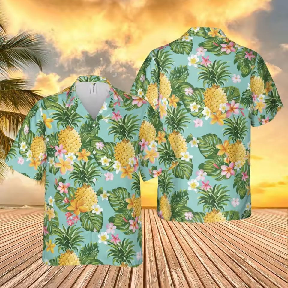Pineapple Fruit Hawaiian ShirtTropical Island Summer Printed Short Sleeve Shirt