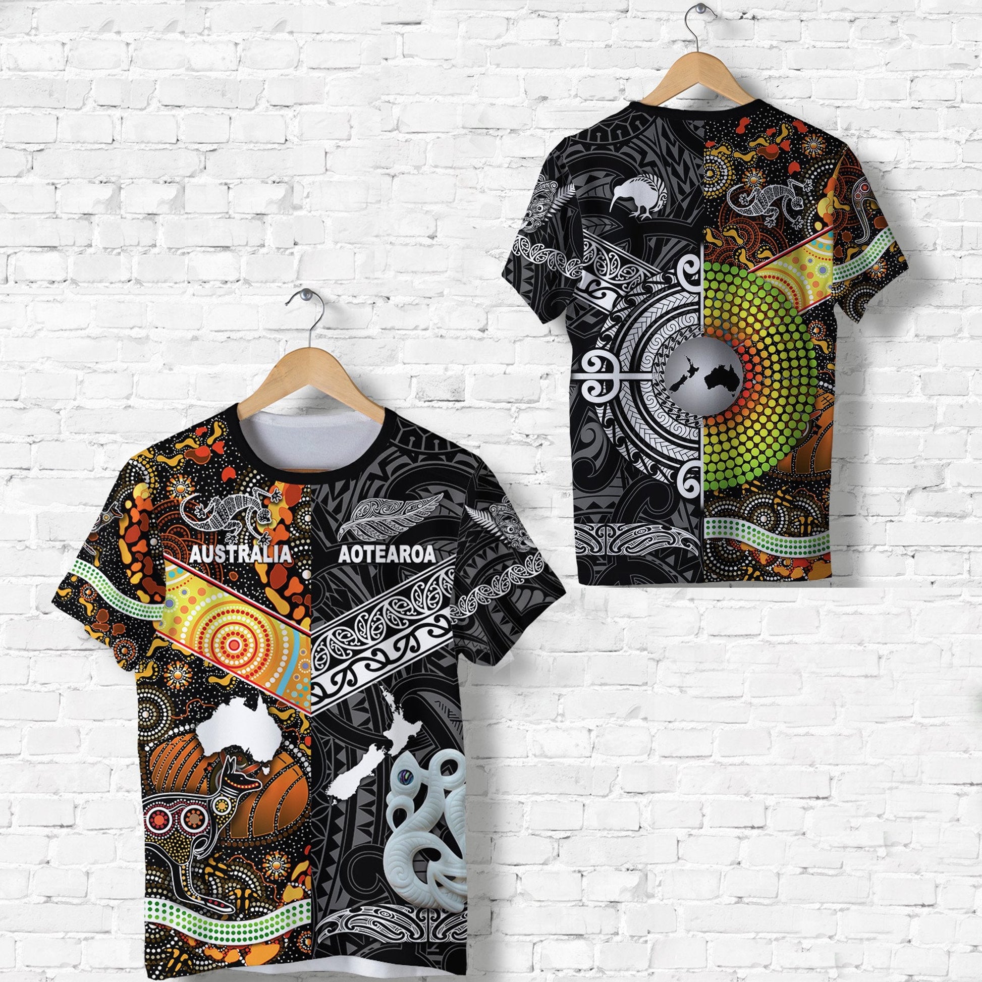 New Zealand Maori Aotearoa And Australia Aboriginal T Shirt Together - Black
