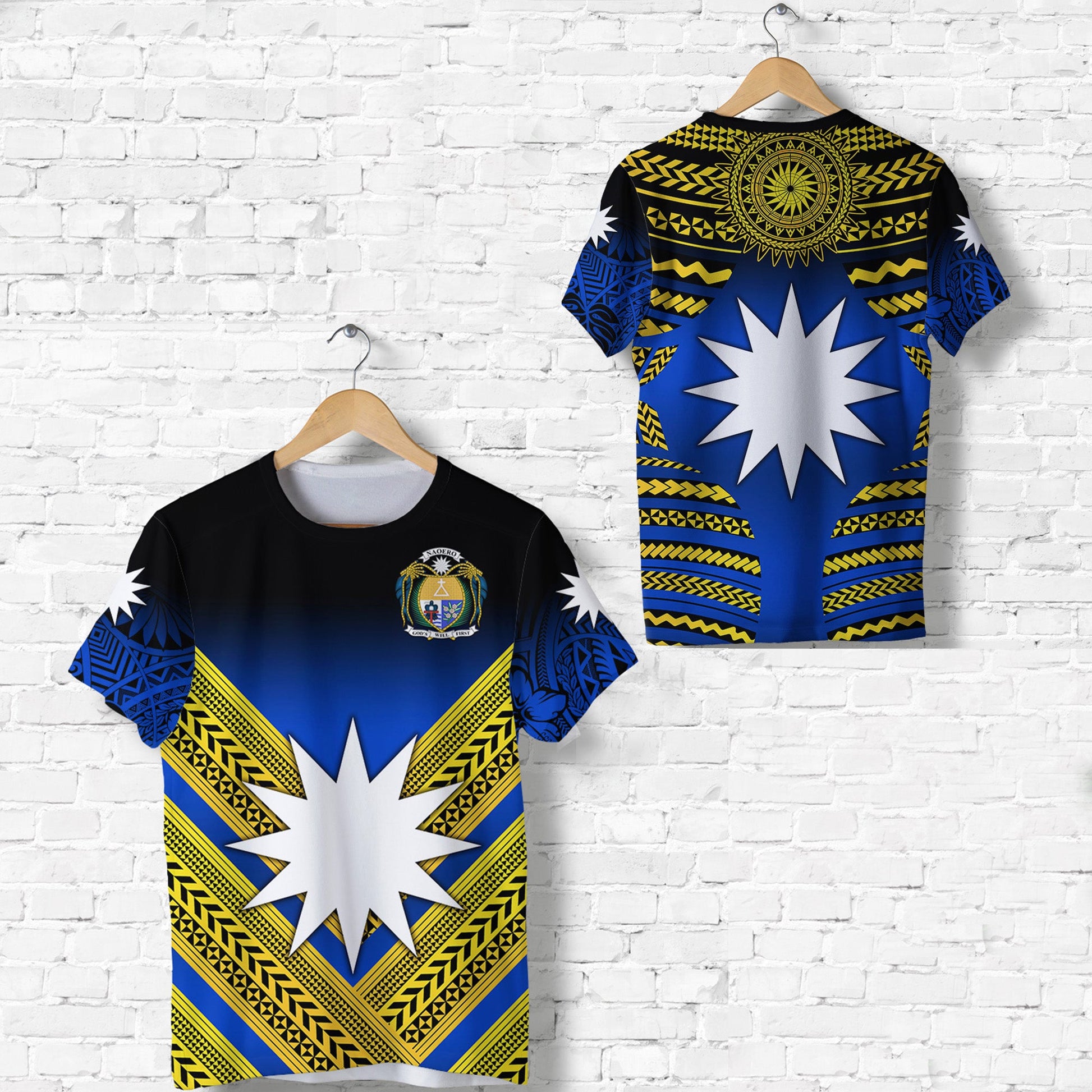 Nauru Polynesian Flag T Shirt Creative Style Gradient Blue