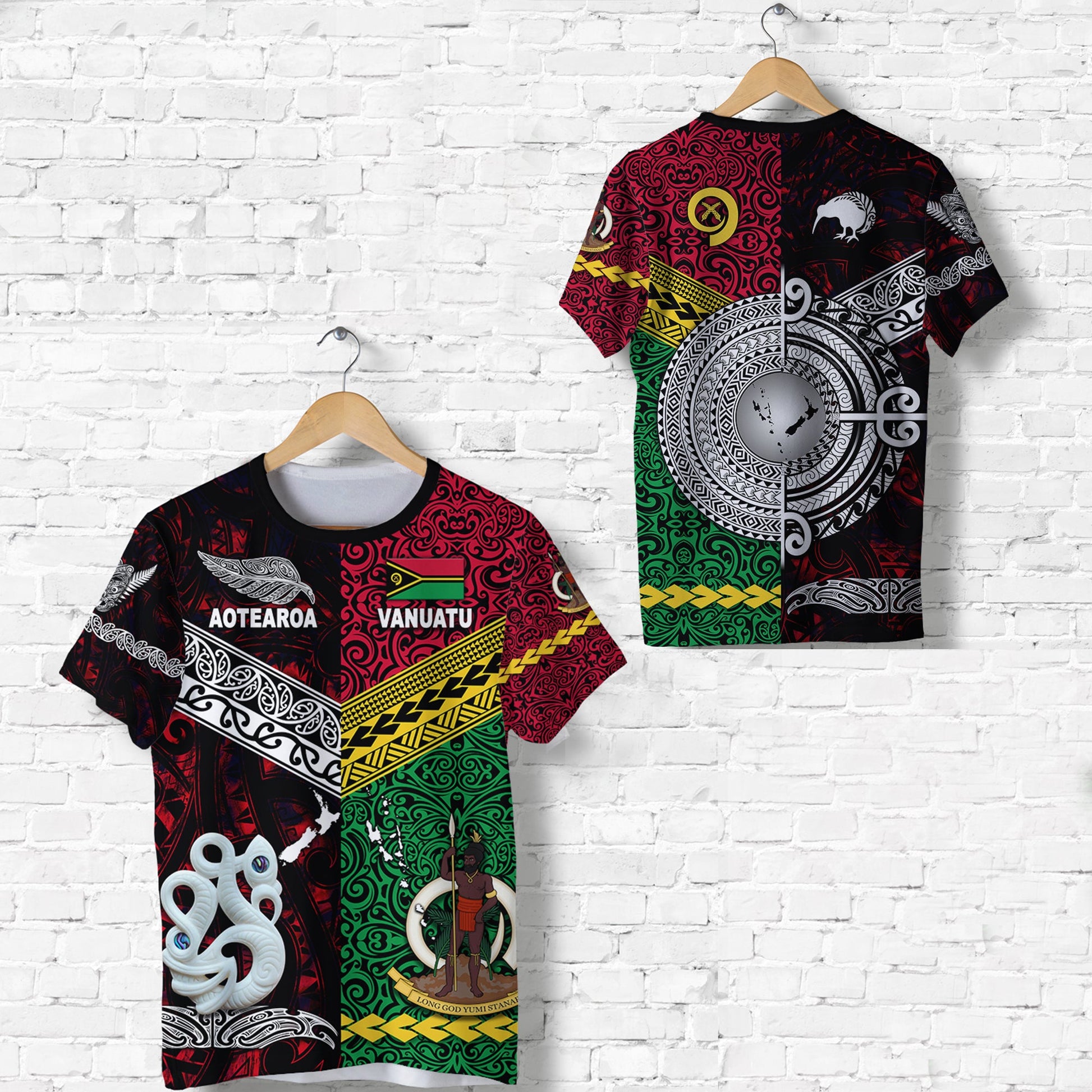 Vanuatu And New Zealand T Shirt Together - Red
