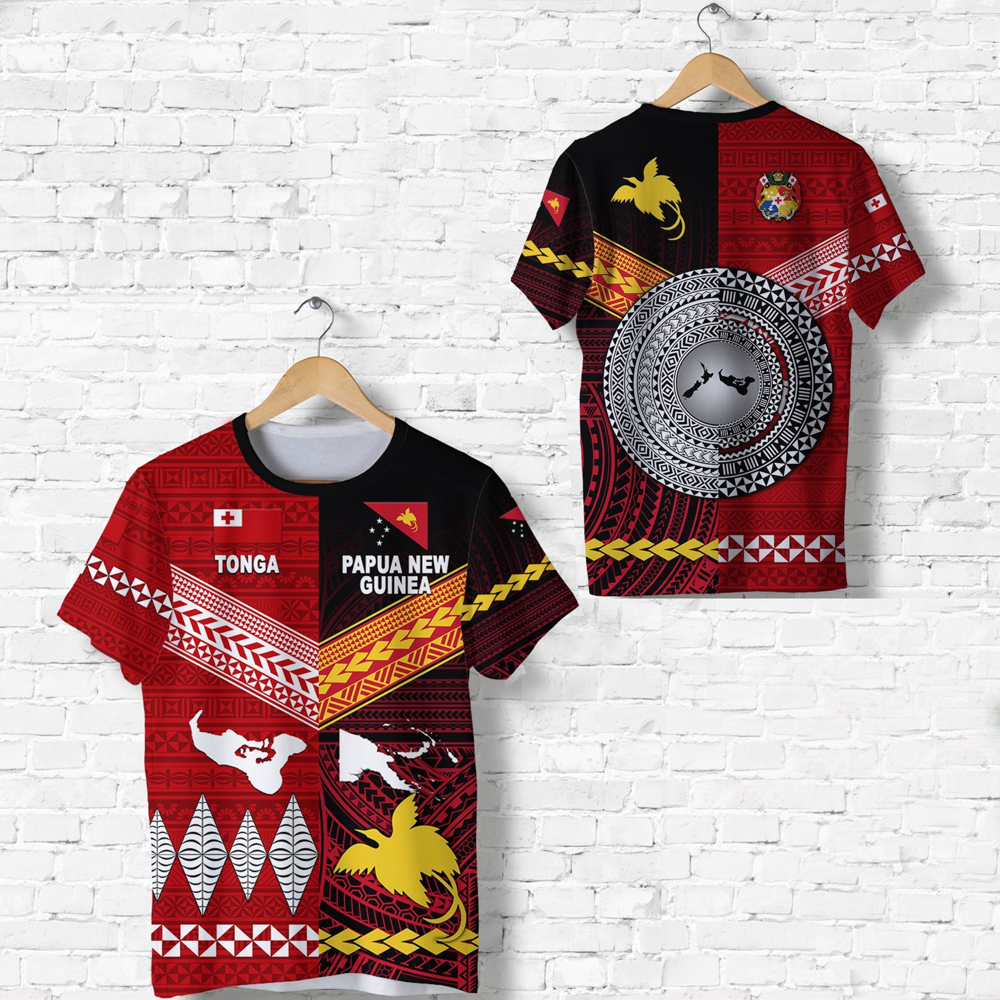 Papua New Guinea And Tonga T Shirt Polynesian Together - Red