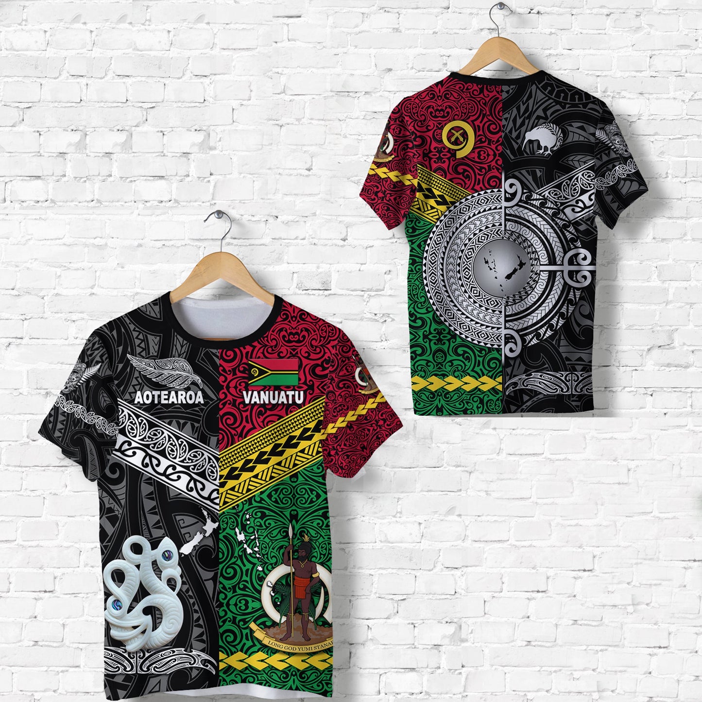 Vanuatu And New Zealand T Shirt Together - Black