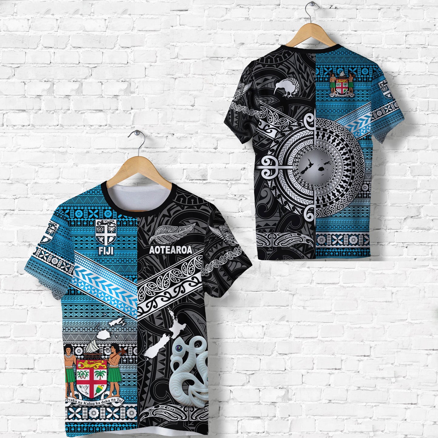 New Zealand Maori Aotearoa Fiji Tapa Together T Shirt - Black