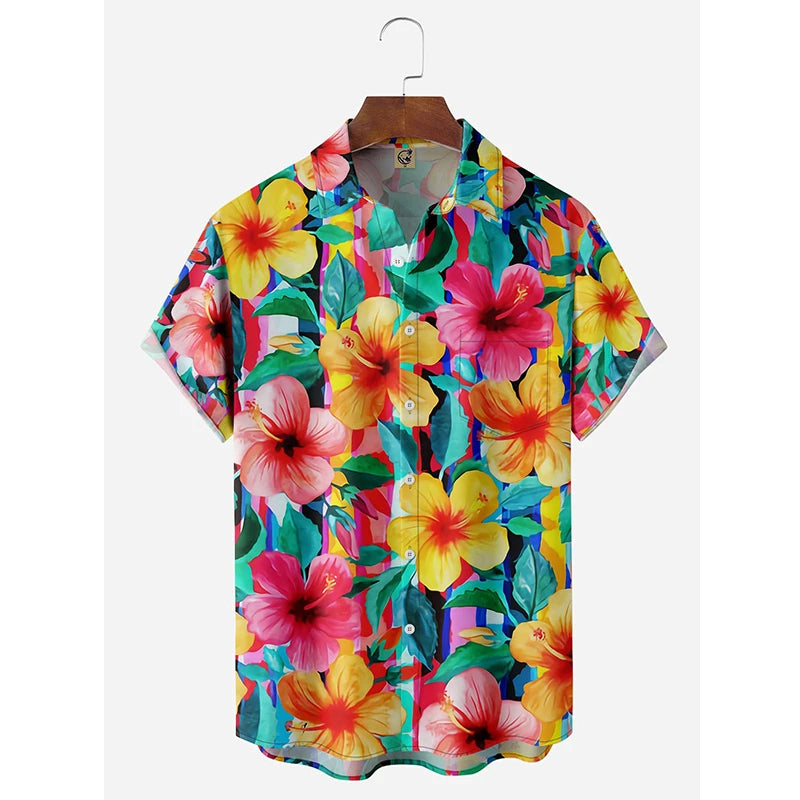 Hibiscus Floral Shirts Tropical Holiday Printed Hawaiian Shirt Island Summer Aloha Short Sleeve Shirt