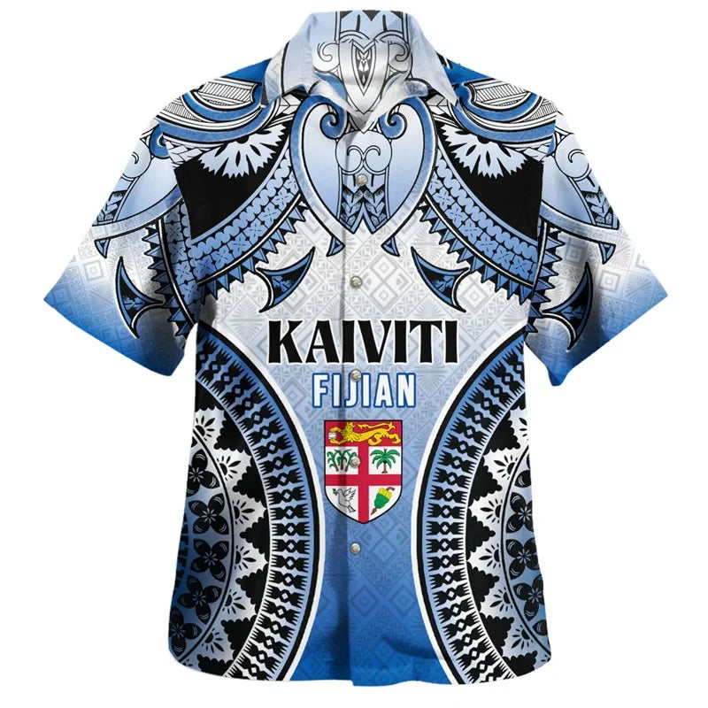 Polynesian Tribal Pattern Fiji Coat Of Arms Hawaiian Shirt Kaiviti Fijian Short Sleeve Shirt