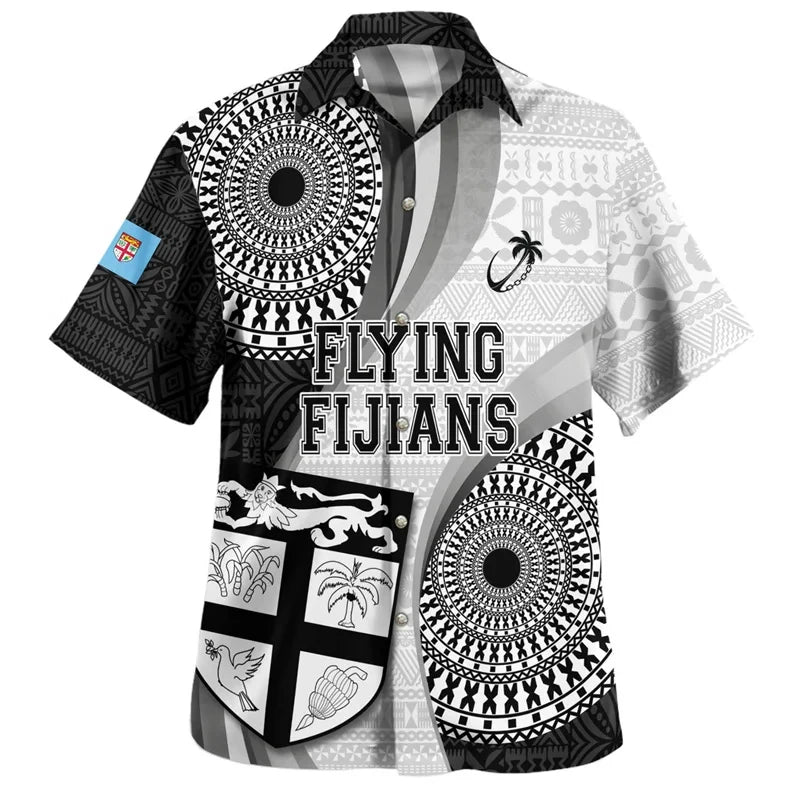 Flying Fijians Hawaiian Shirt Polynesian Tribal Pattern Fiji Short Sleeve Shirt
