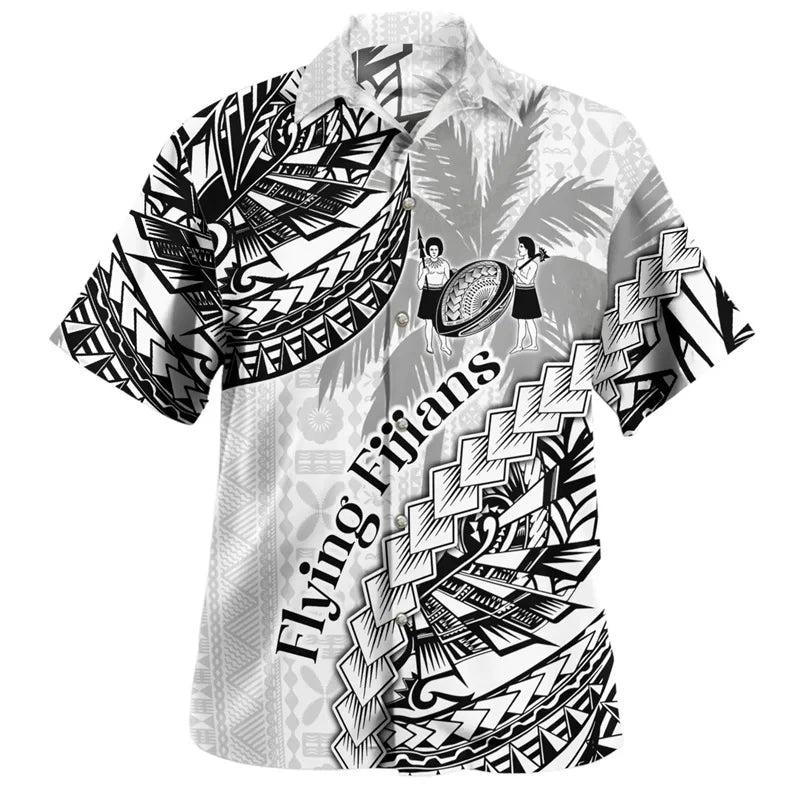 Flying Fijians Hawaiian Shirt Polynesian Tribal Pattern Fiji Printed Short Sleeve Shirt
