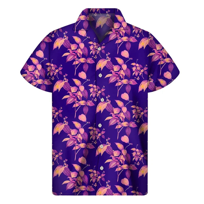 Island Tropical Pattern Purple Summer Hawaiian Shirt Island Summer Aloha Short Sleeve Shirt