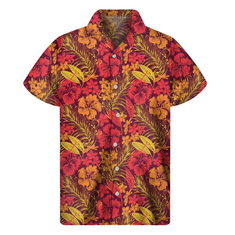 Island Flowers Pattern Summer Hawaiian Shirt Tropical Island Summer Aloha Short Sleeve Shirt