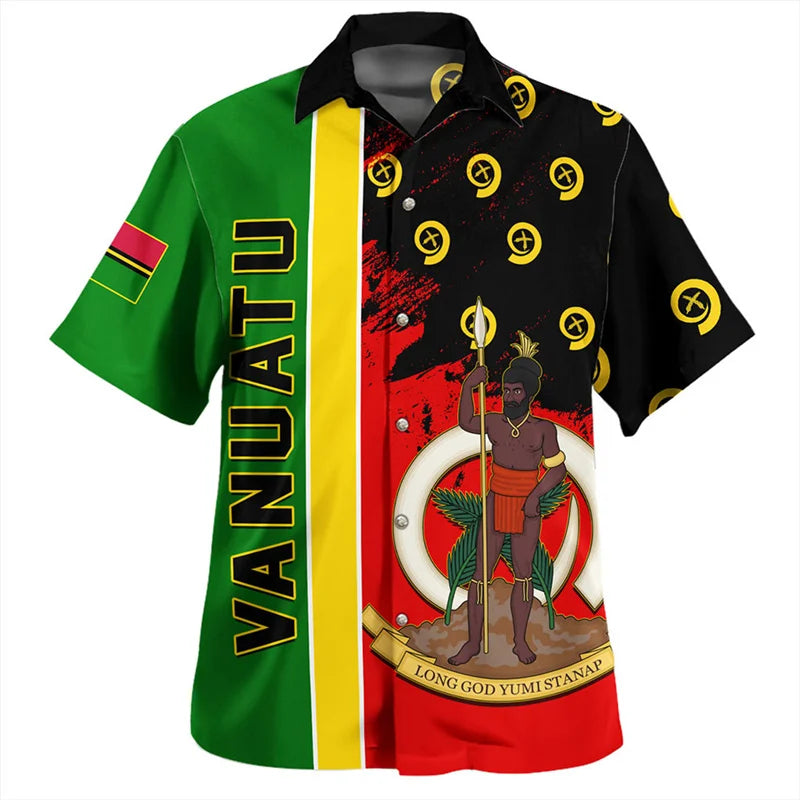 Vanuatu Flag Hawaiian Shirt Polynesian Tribal Long God Yumi Stanap Polynesian Tribal Pattern Short Sleeve Shirt