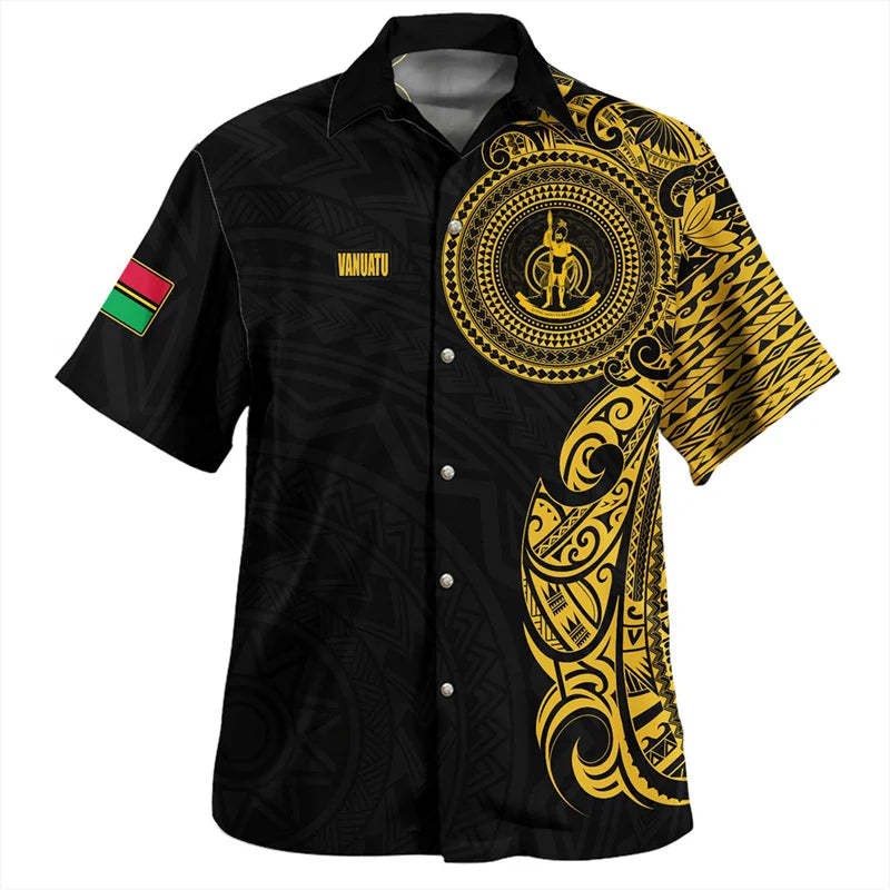 Vanuatu Hawaiian Shirt Polynesian Tribal Pattern Half Style Black Short Sleeve Shirt