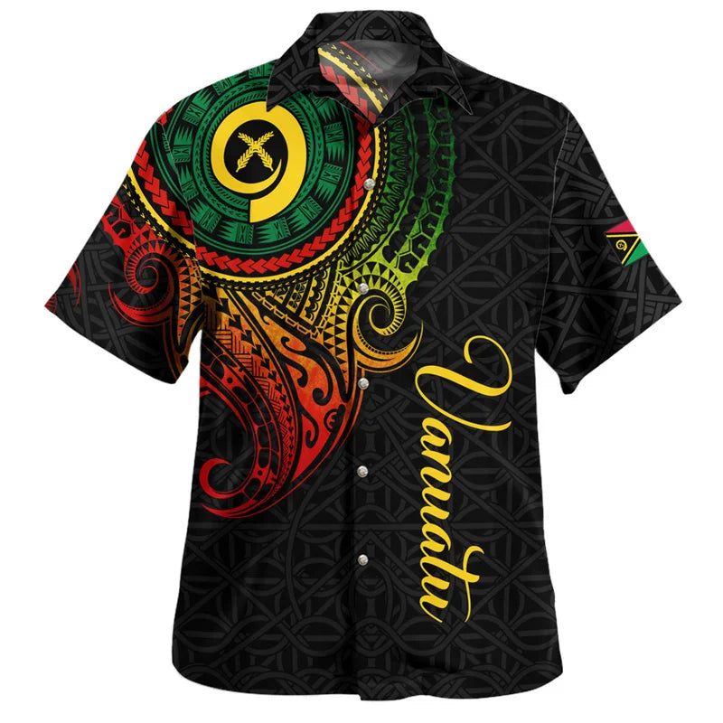 Vanuatu Coat Of Arms Hawaiian Shirt Polynesian Tribal Pattern Short Sleeve Shirt
