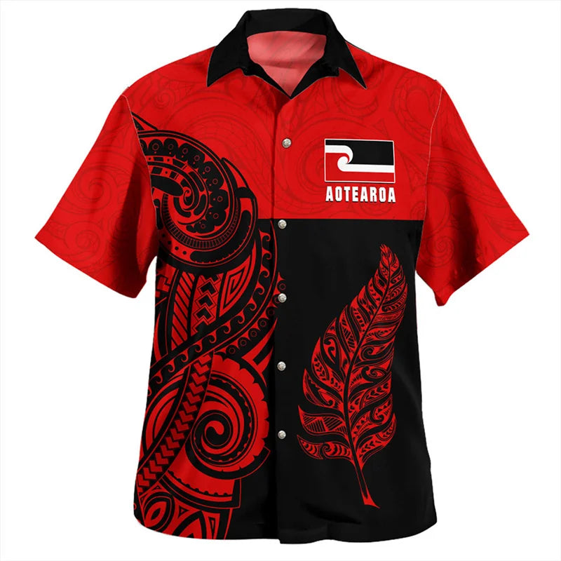 New Zealand Maori Silver Fern Rugby Flag Shirts NZ Aotearoa Red Short Sleeve Shirt