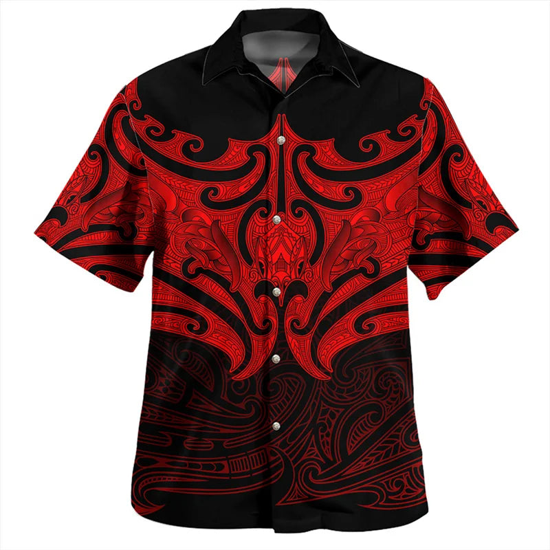 New Zealand Maori Silver Fern Rugby Flag Shirts NZ Red Short Sleeve Shirt
