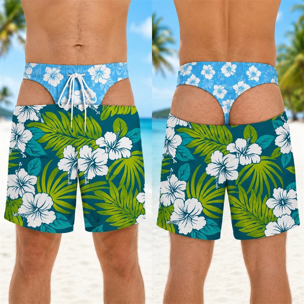 Polynesian Hibiscus Flowers Short For Men Funny Tropical Green Board Short