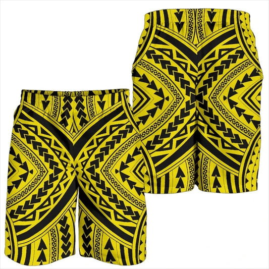 Polynesian Tribal Pattern Yellow Hawaii Shorts Men's Beach Shorts Vacation For Him