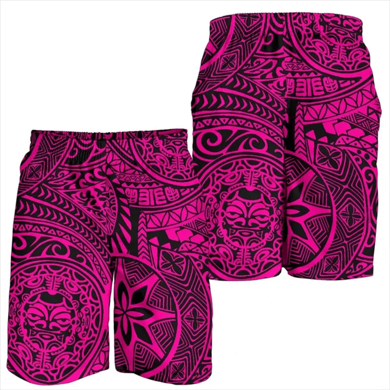 Polynesian Tribal Pattern Island Pink Hawaii Shorts Men's Beach Shorts Summer Vacation For Him