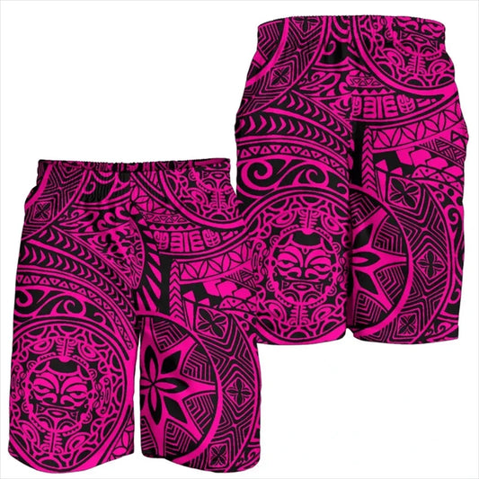 Polynesian Tribal Pattern Island Pink Hawaii Shorts Men's Beach Shorts Summer Vacation For Him