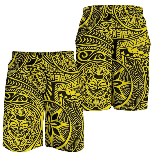 Polynesian Tribal Pattern Island Yellow Hawaii Shorts Men's Beach Shorts Summer Vacation For Him