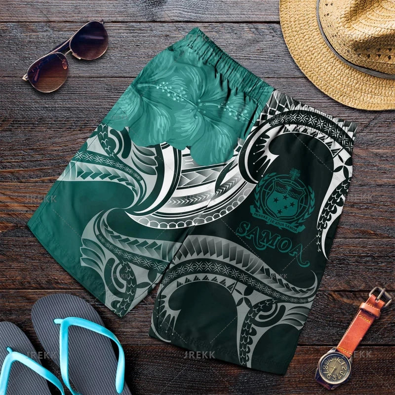 Polynesian Island Samoa Printed Beach Shorts For Men Samoa Coat Of Arms Board Short