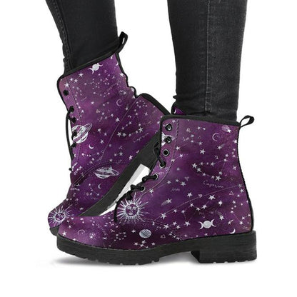 Celticone Women's Leather Boot - Purple Astrology Map Pagan Boots