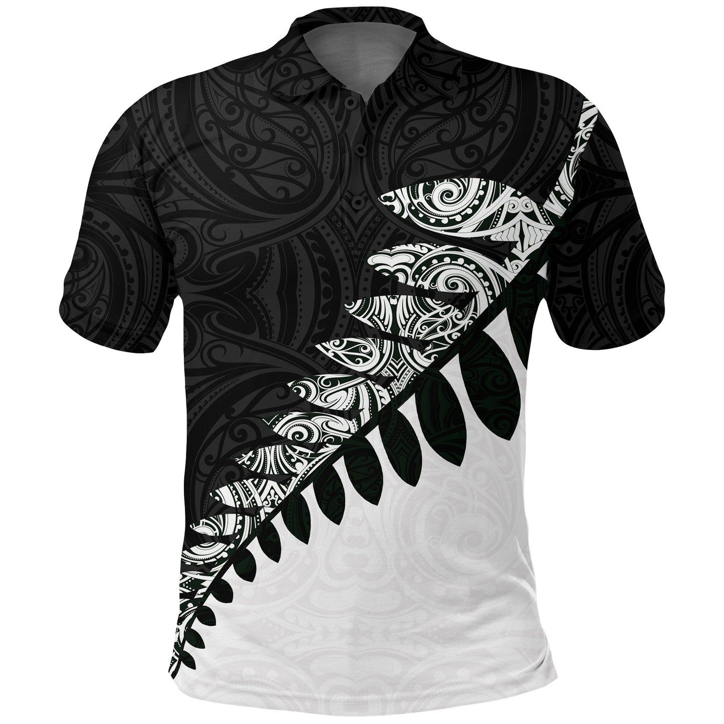 New Zealand Polo Shirt, Maori Silver Fern Black White