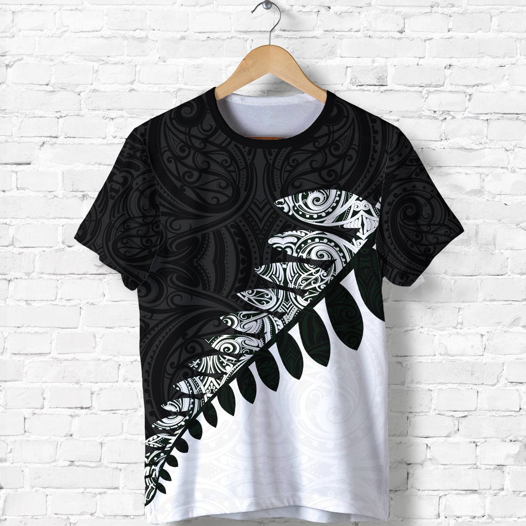 New Zealand T Shirt, Maori Silver Fern Black White