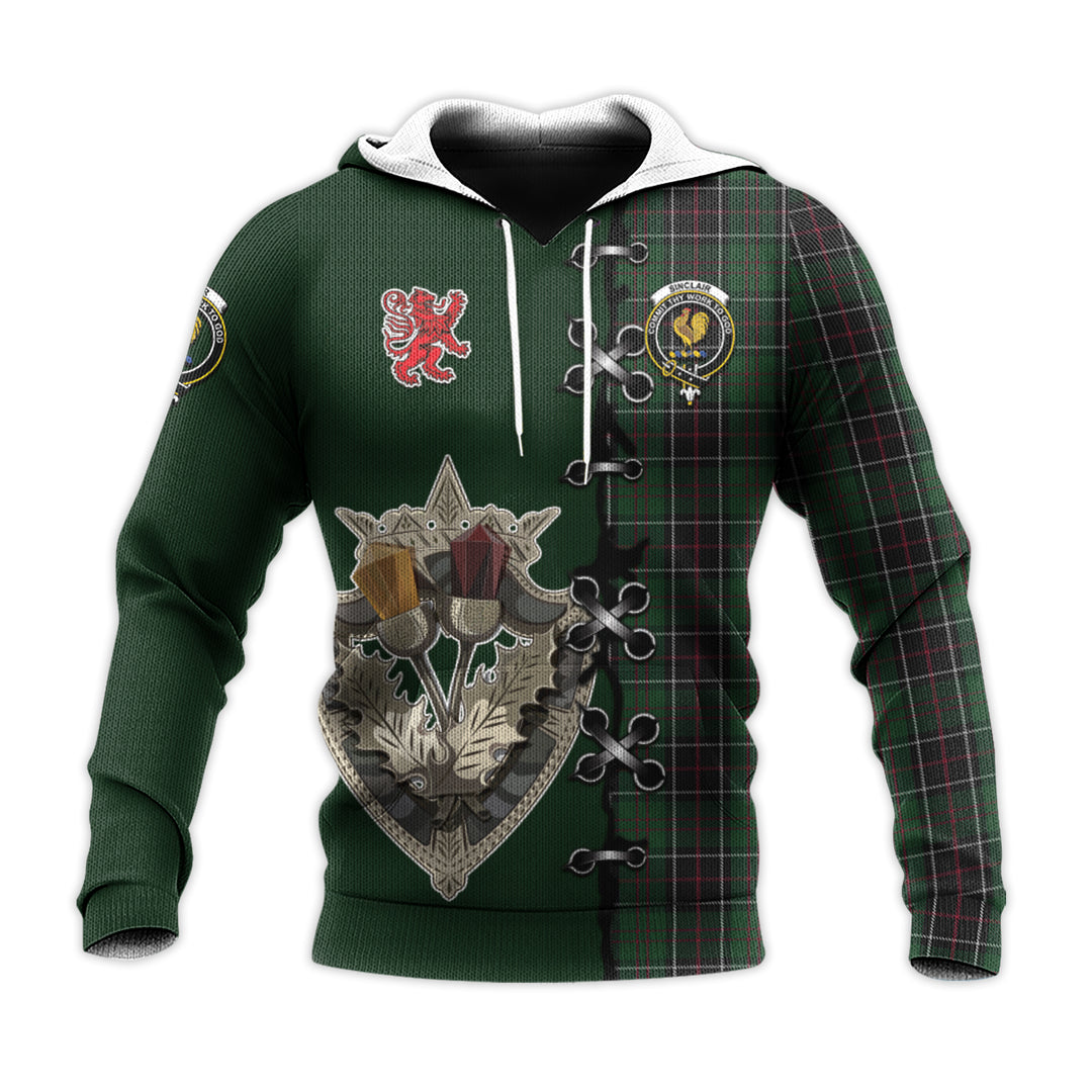 Printivon Sinclair Hunting Tartan Hoodie Lion Rampant And Celtic Thistle Style