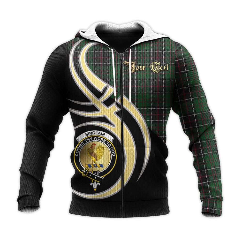 Printivon Sinclair Hunting Clan Believe In Me Crest Tartan Knitted Hoodie Custom Your Text
