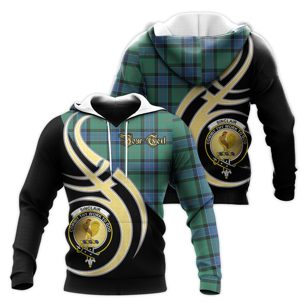 Printivon Sinclair Hunting Ancient Clan Believe In Me Crest Tartan Knitted Hoodie Custom Your Text
