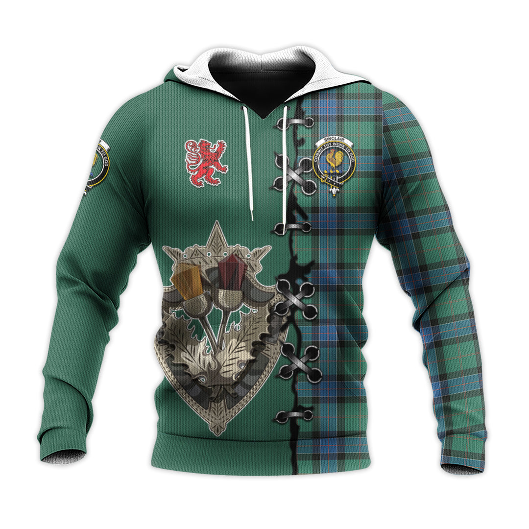 Printivon Sinclair Hunting Ancient Tartan Hoodie Lion Rampant And Celtic Thistle Style