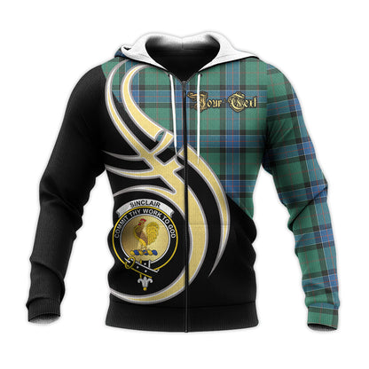 Printivon Sinclair Hunting Ancient Clan Believe In Me Crest Tartan Knitted Hoodie Custom Your Text
