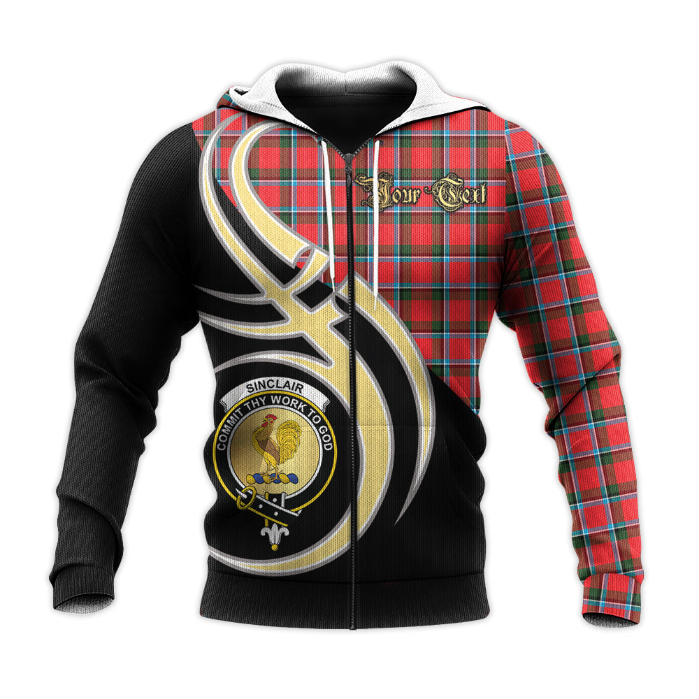 Printivon Sinclair Modern Clan Believe In Me Crest Tartan Knitted Hoodie Custom Your Text