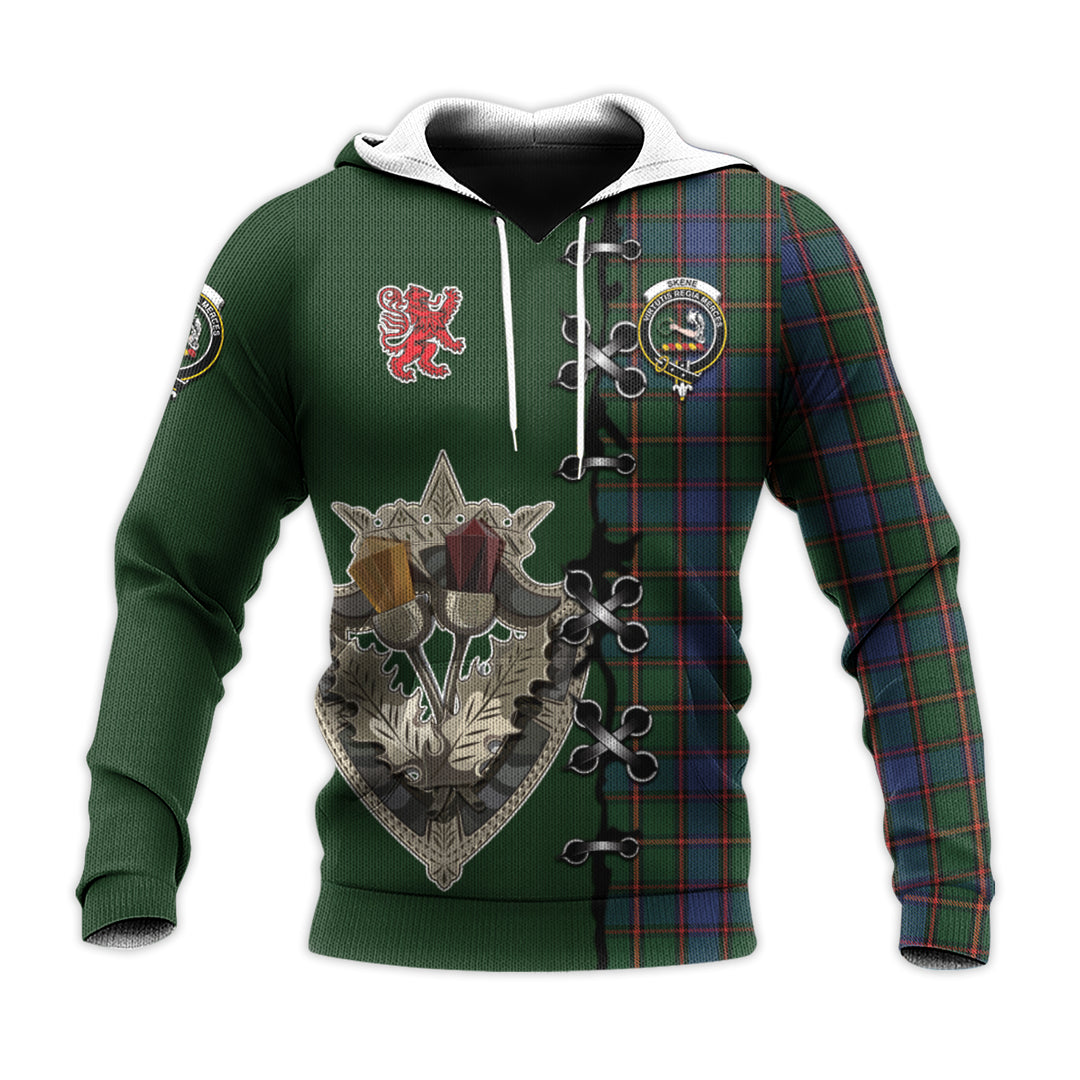 Printivon Skene Tartan Hoodie Lion Rampant And Celtic Thistle Style