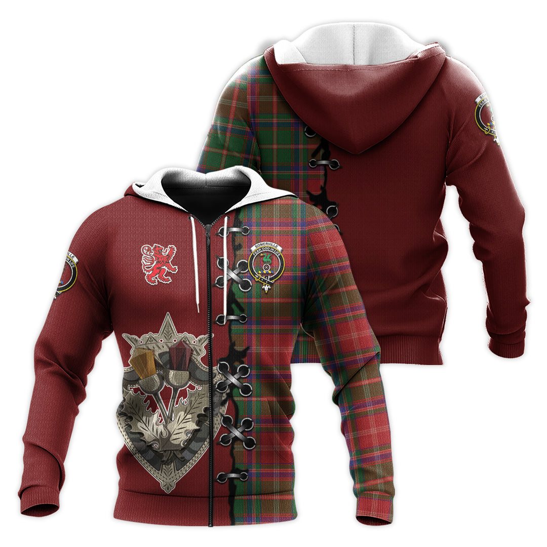 Printivon Somerville Tartan Hoodie Lion Rampant And Celtic Thistle Style