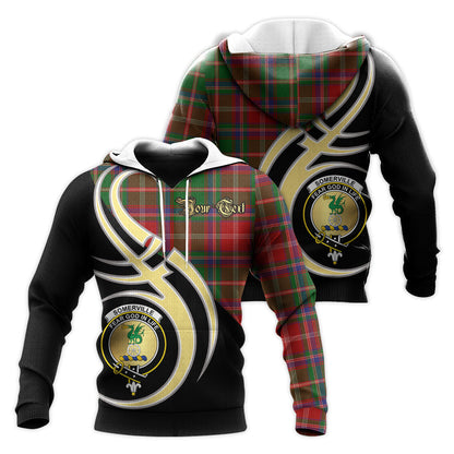 Printivon Somerville Clan Believe In Me Crest Tartan Knitted Hoodie Custom Your Text