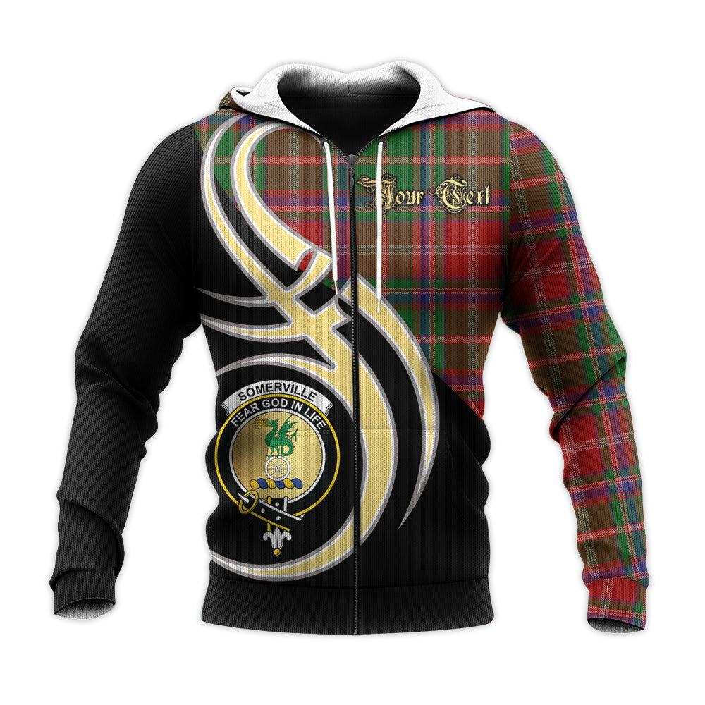 Printivon Somerville Clan Believe In Me Crest Tartan Knitted Hoodie Custom Your Text