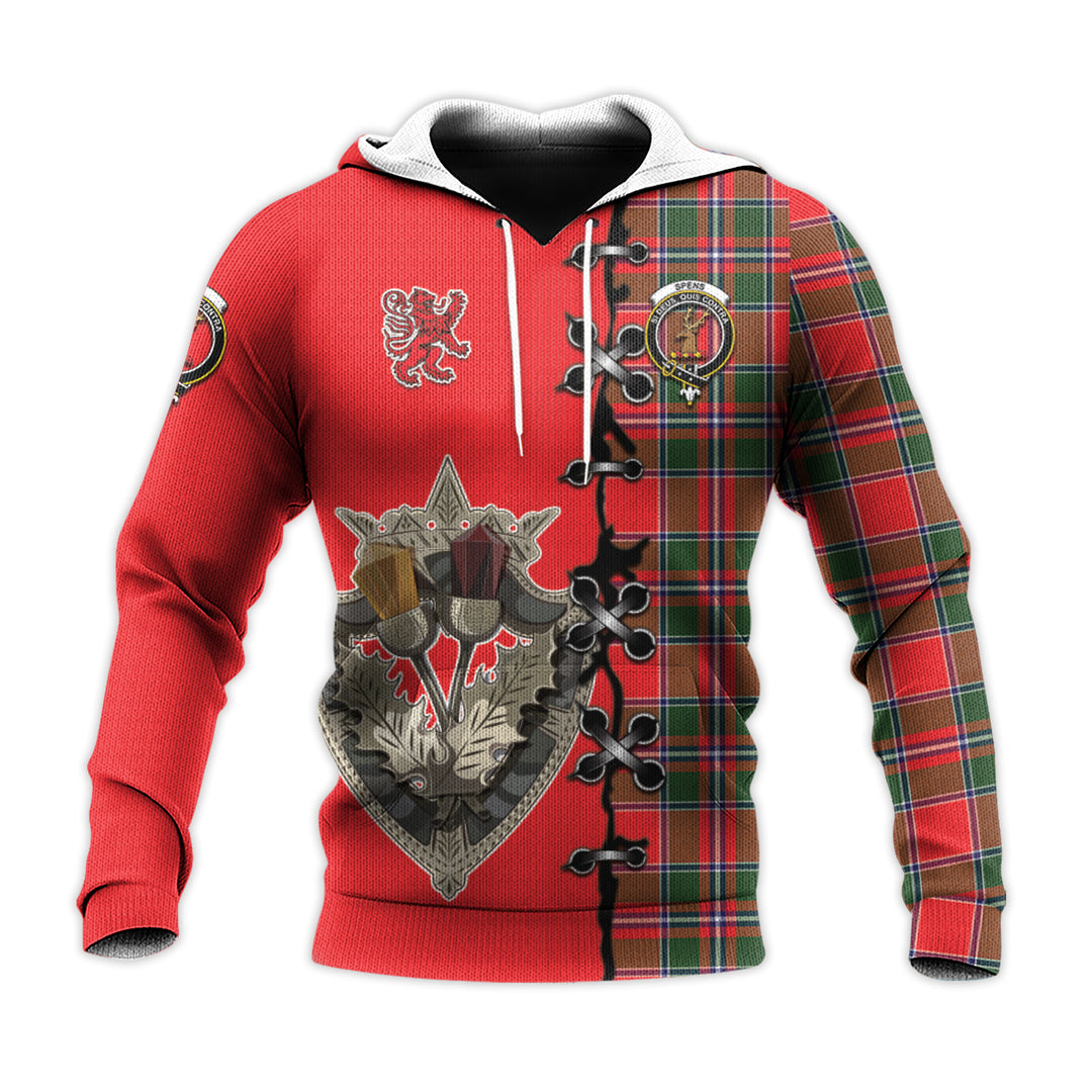 Printivon Spens Modern Tartan Hoodie Lion Rampant And Celtic Thistle Style