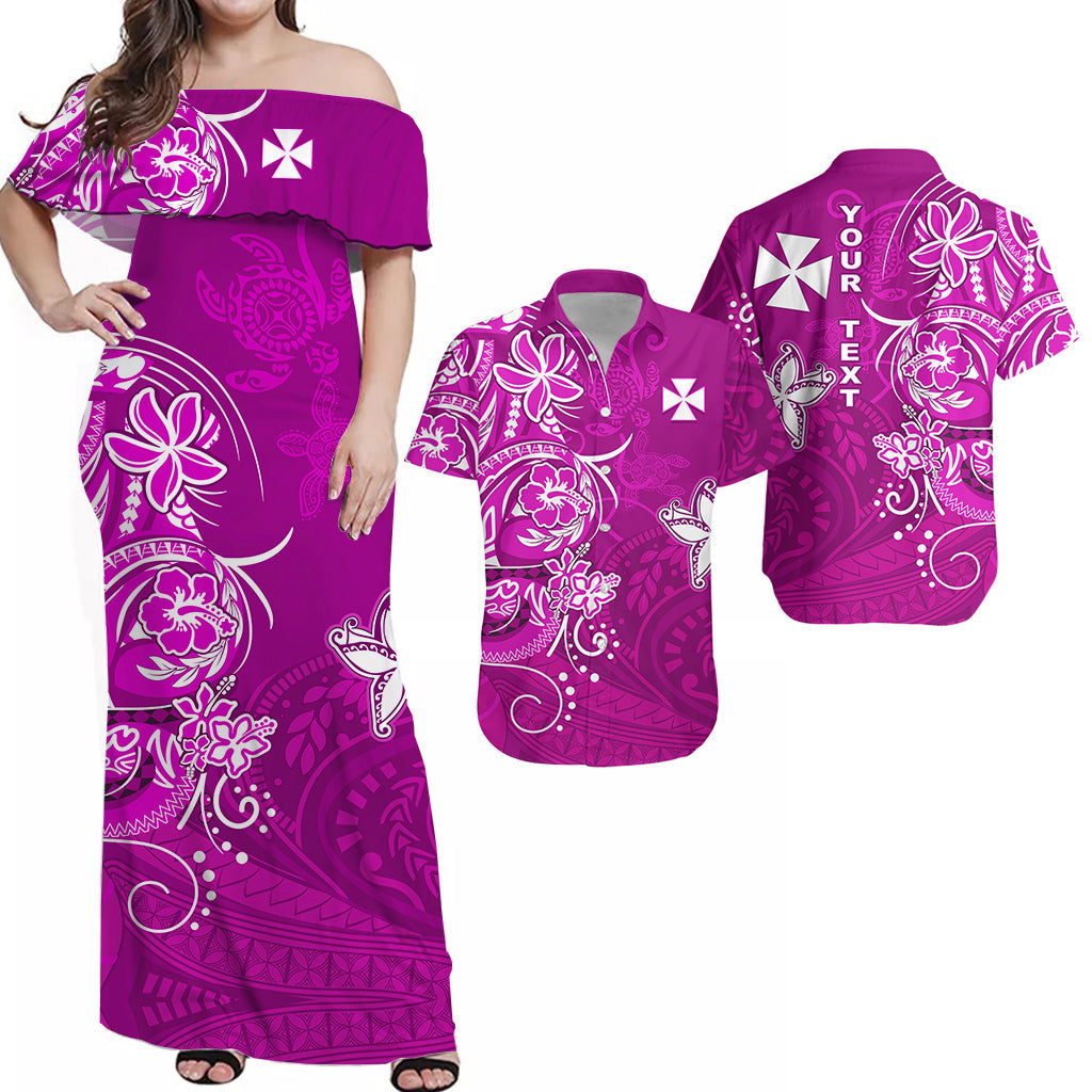 (Custom Personalised) Matching Outfits For Couples Wallis et Futuna Combo Dress and Hawaiian Shirt Polynesia Pink Sea Turtle and Flowers
