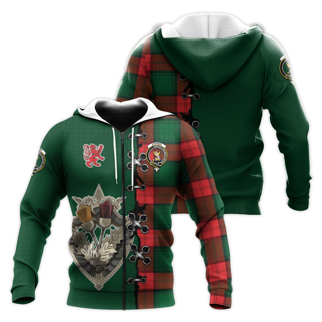 Printivon Stewart Atholl Modern Tartan Hoodie Lion Rampant And Celtic Thistle Style