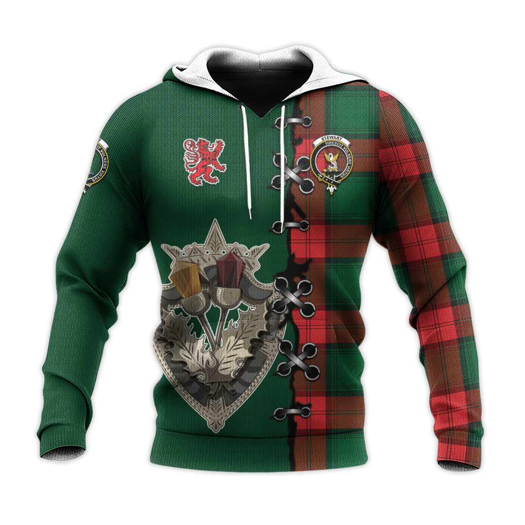 Printivon Stewart Atholl Modern Tartan Hoodie Lion Rampant And Celtic Thistle Style
