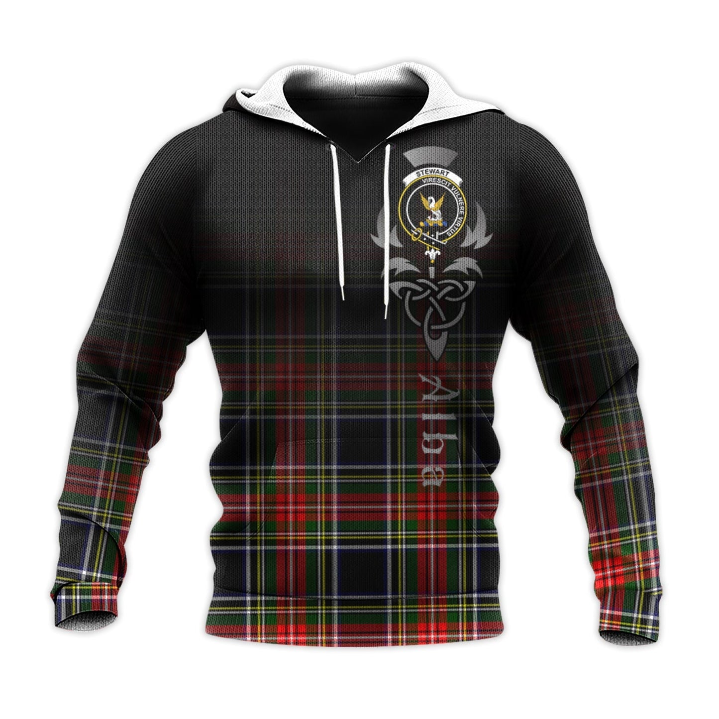 Printivon Stewart Black Tartan Crest Alba Celtic Hoodie