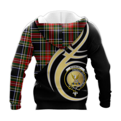 Printivon Stewart Black Clan Believe In Me Crest Tartan Knitted Hoodie Custom Your Text