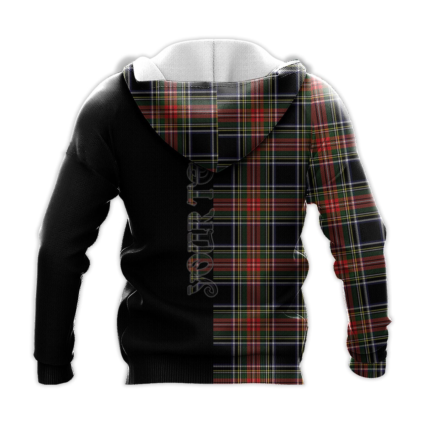 Printivon Stewart Black Tartan Personalize Half Hoodie