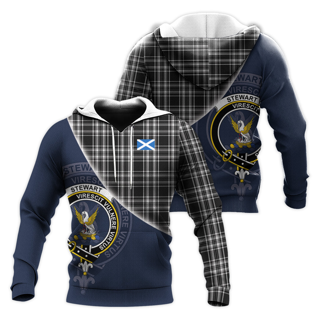 Printivon Stewart Black And White Tartan Scottish Crest Hoodie