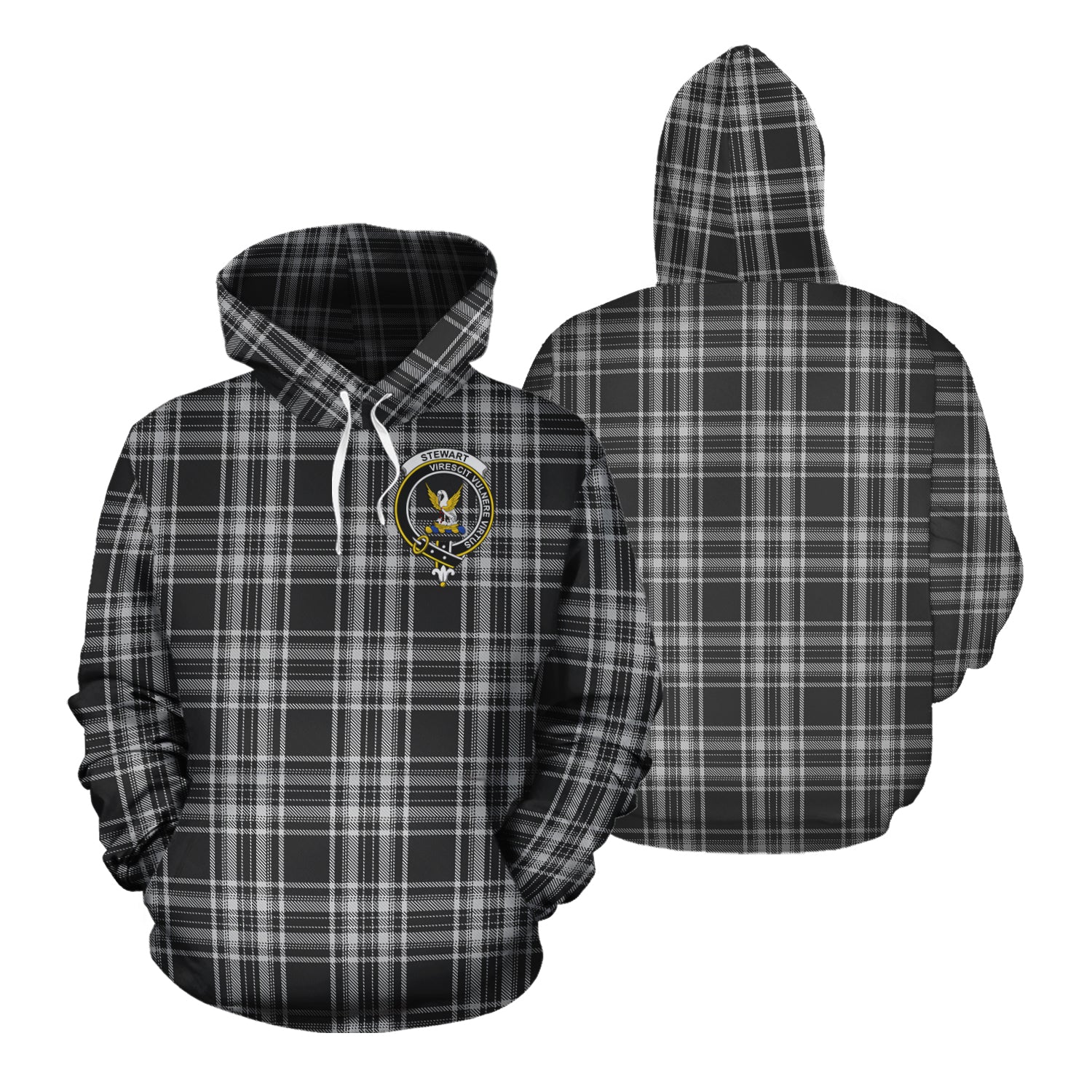 Printivon Stewart Black And White Tartan Hoodie
