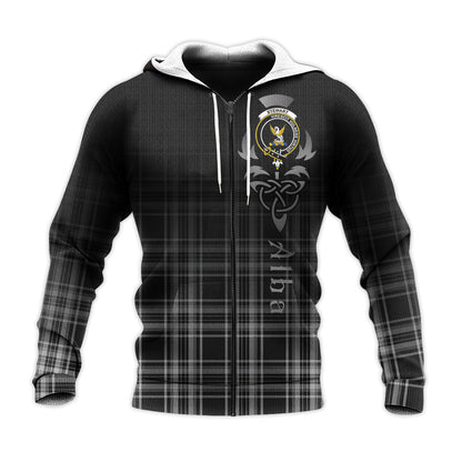 Printivon Stewart Black And White Tartan Crest Alba Celtic Hoodie