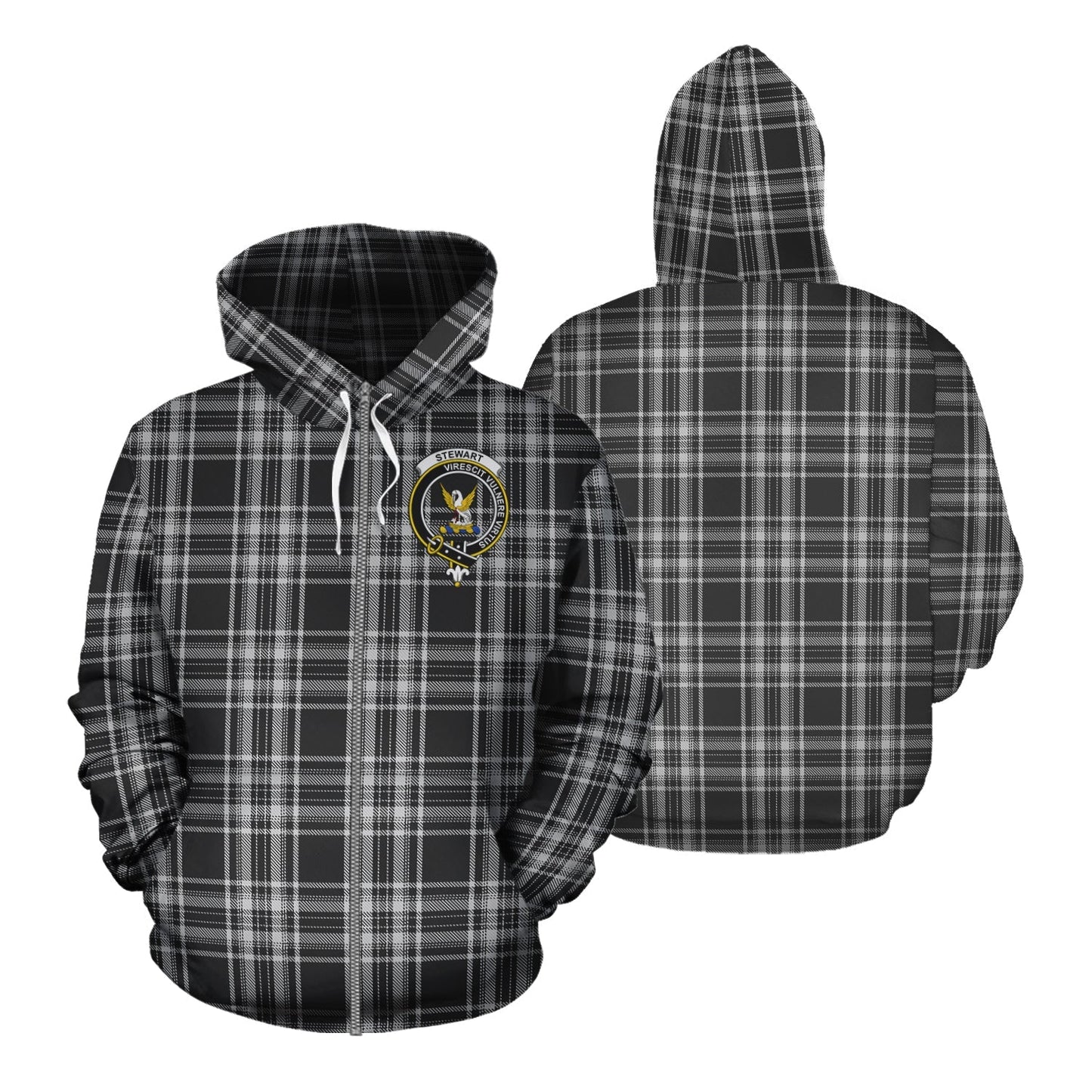 Printivon Stewart Black And White Tartan Hoodie